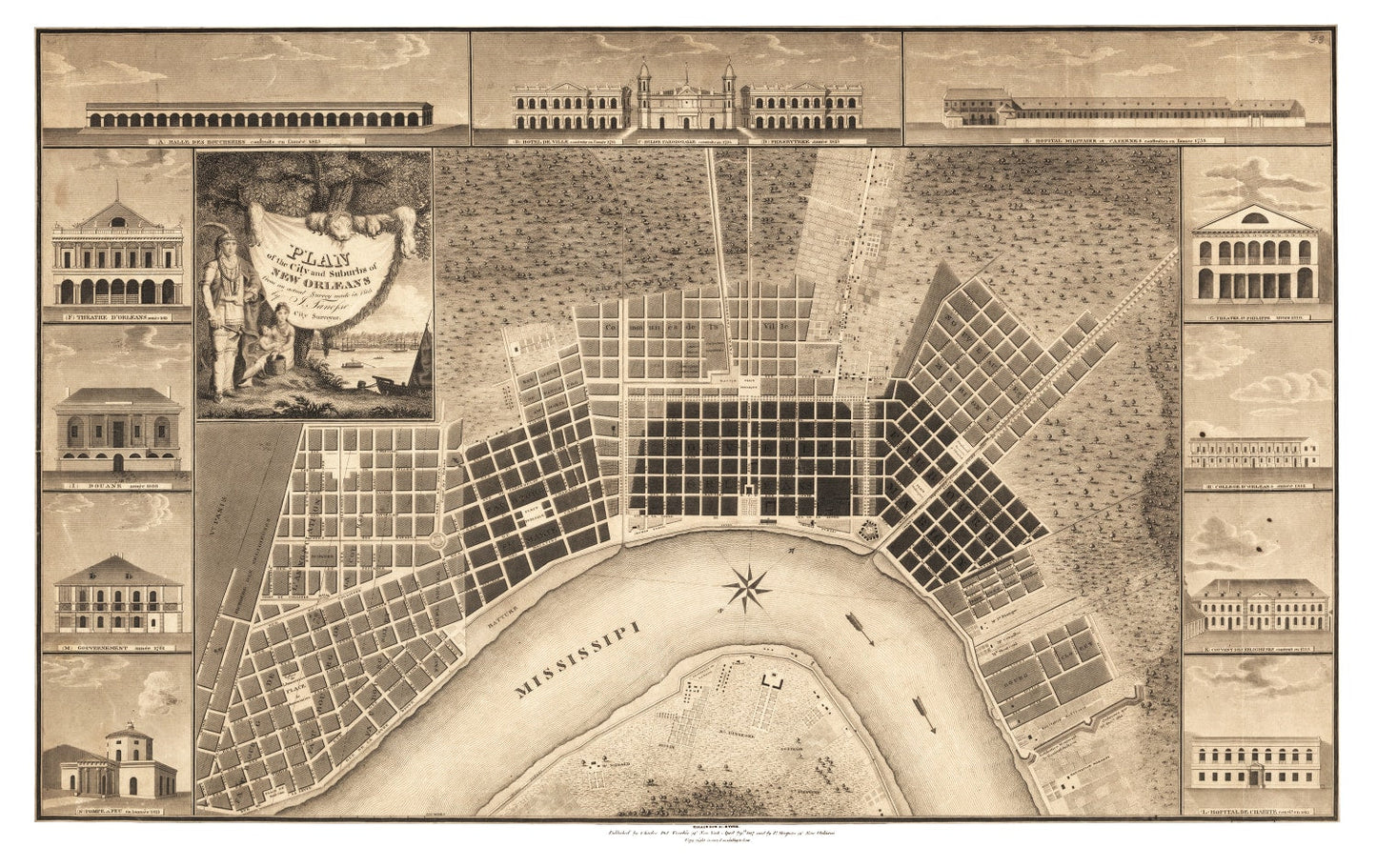 Vintage Map of New Orleans, Louisiana, 1817