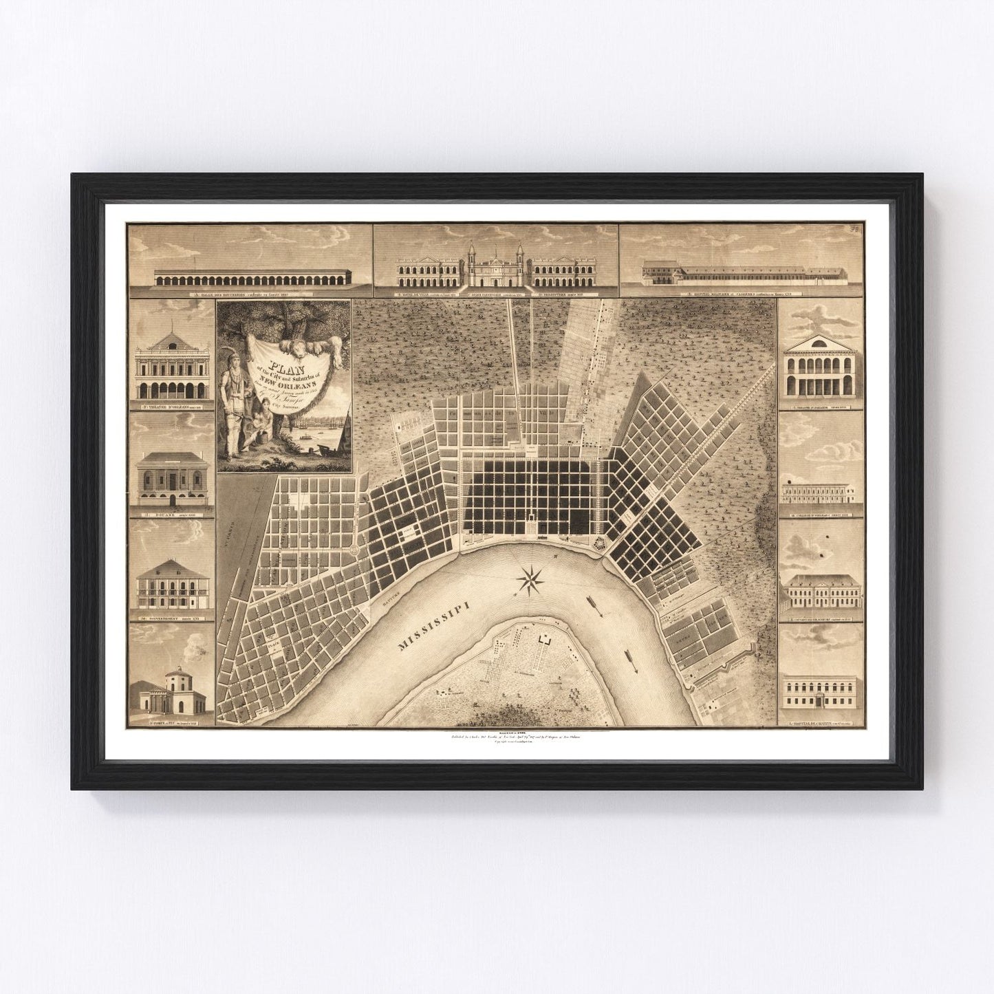 Vintage map of New Orleans, Orleans Parish, Louisiana, 1817