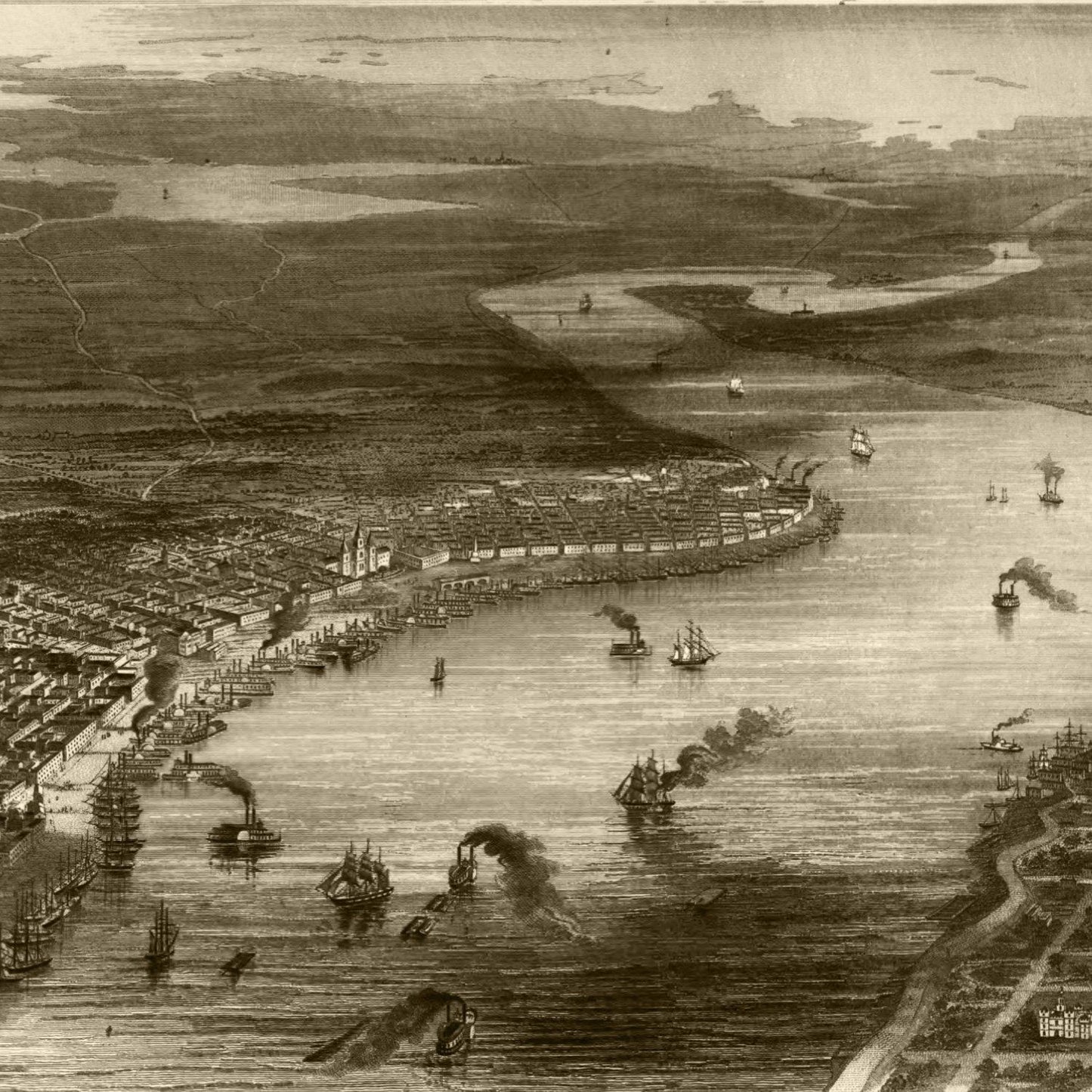 Vintage Map of New Orleans, Louisiana, 1863