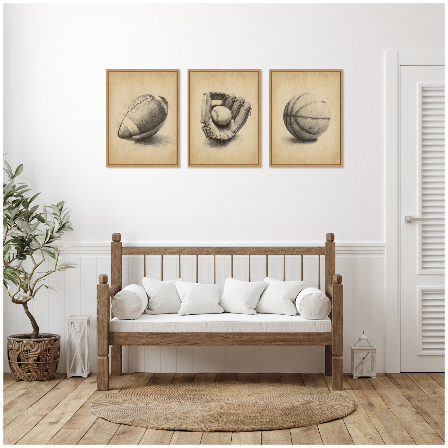 Vintage Football 3 Piece Framed Canvas Set