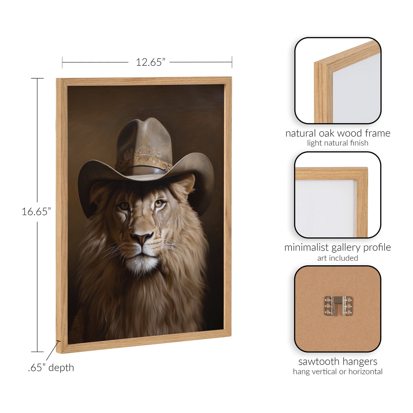 Lion Wearing a Western Cowboy Hat Framed Wall Art Print