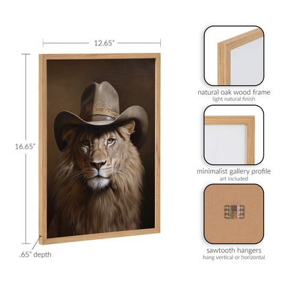 Lion Wearing a Western Cowboy Hat Framed Wall Art Print
