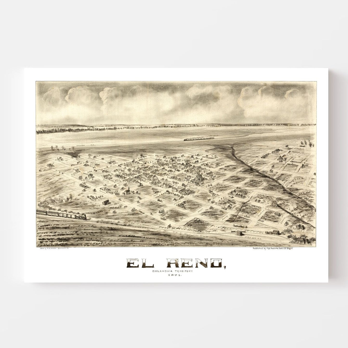 Vintage Map of El Reno, Oklahoma, 1891
