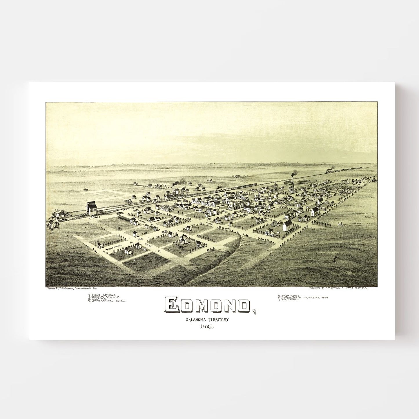 Vintage Map of Edmond, Oklahoma, 1891