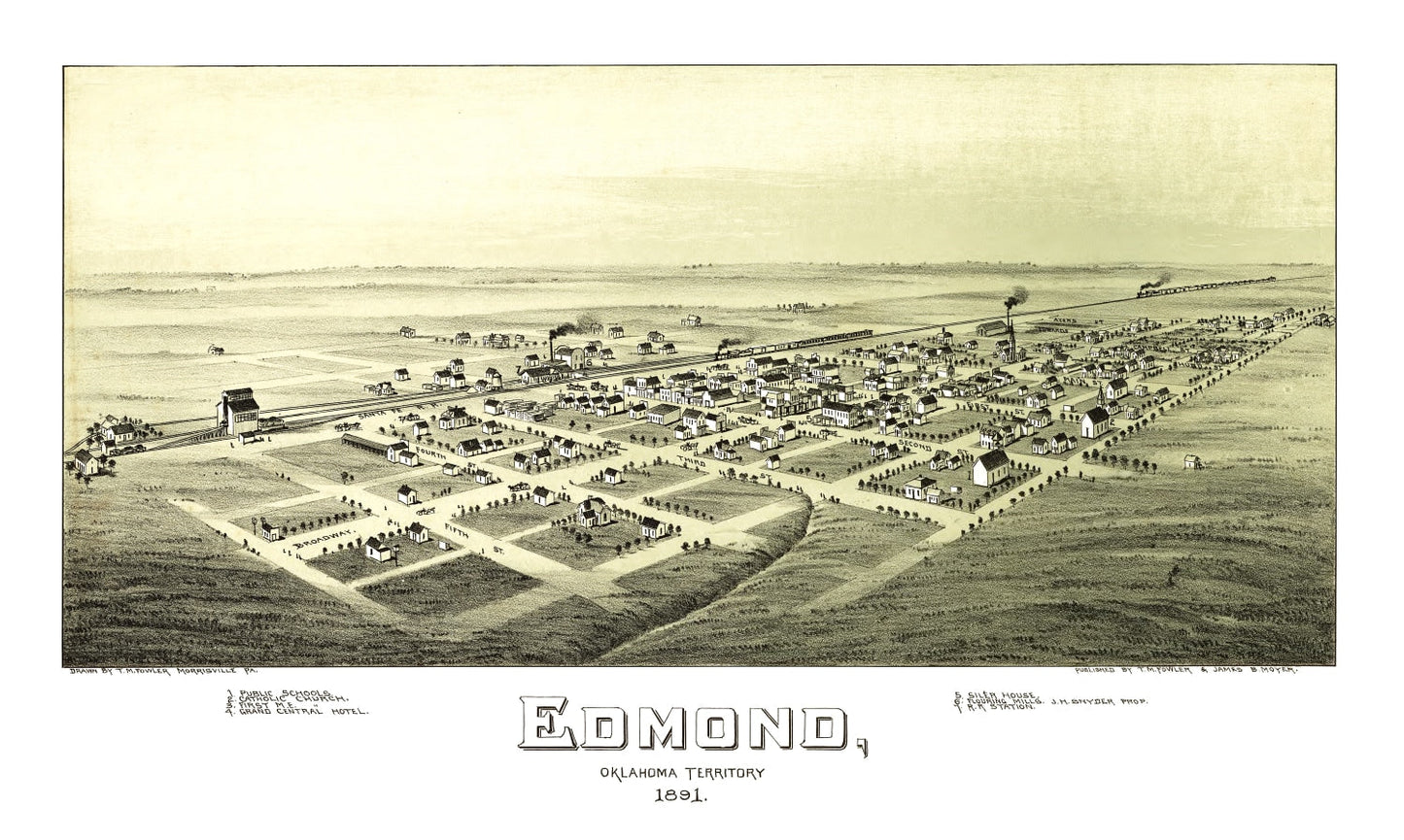 Vintage Map of Edmond, Oklahoma, 1891
