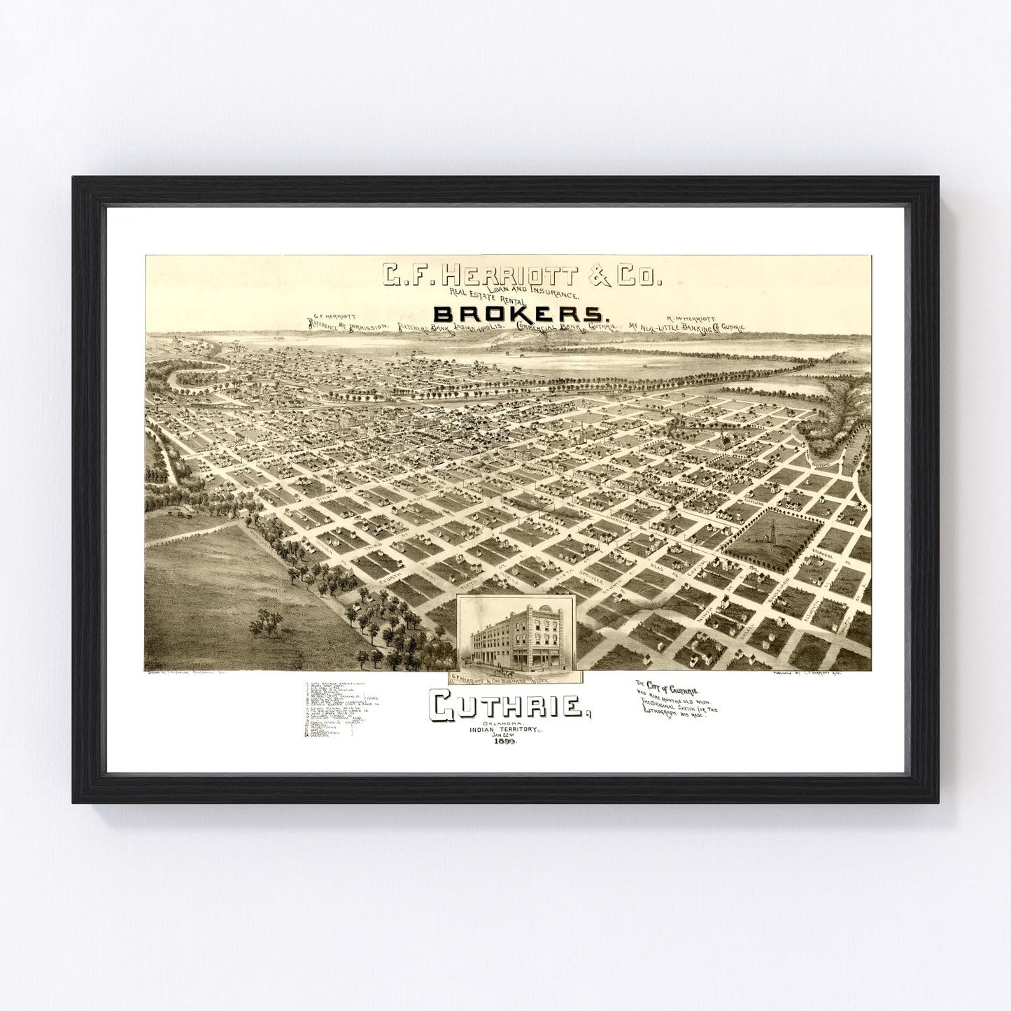 vintage map of Guthrie, Oklahoma, 1890