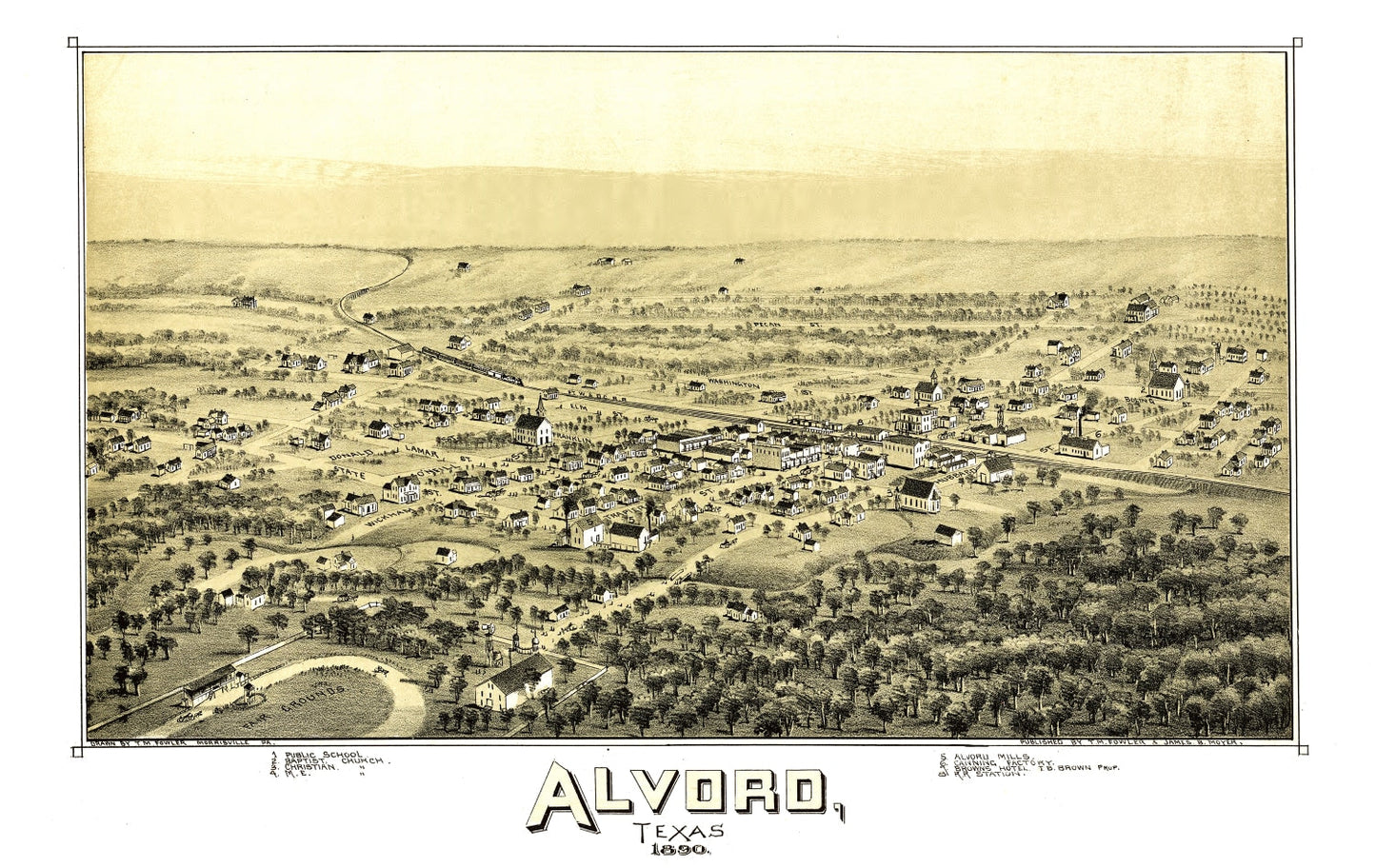 Vintage Map of Alvord, Texas, 1890