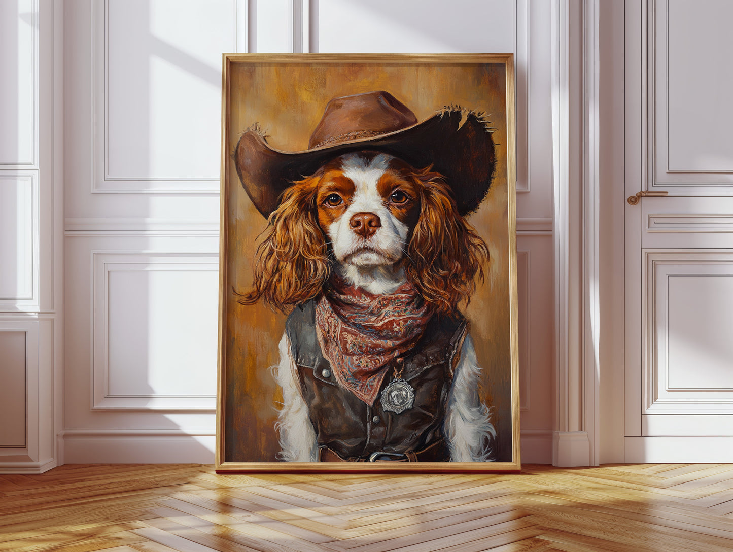 Western Cavalier Cowgirl Dog Art Print