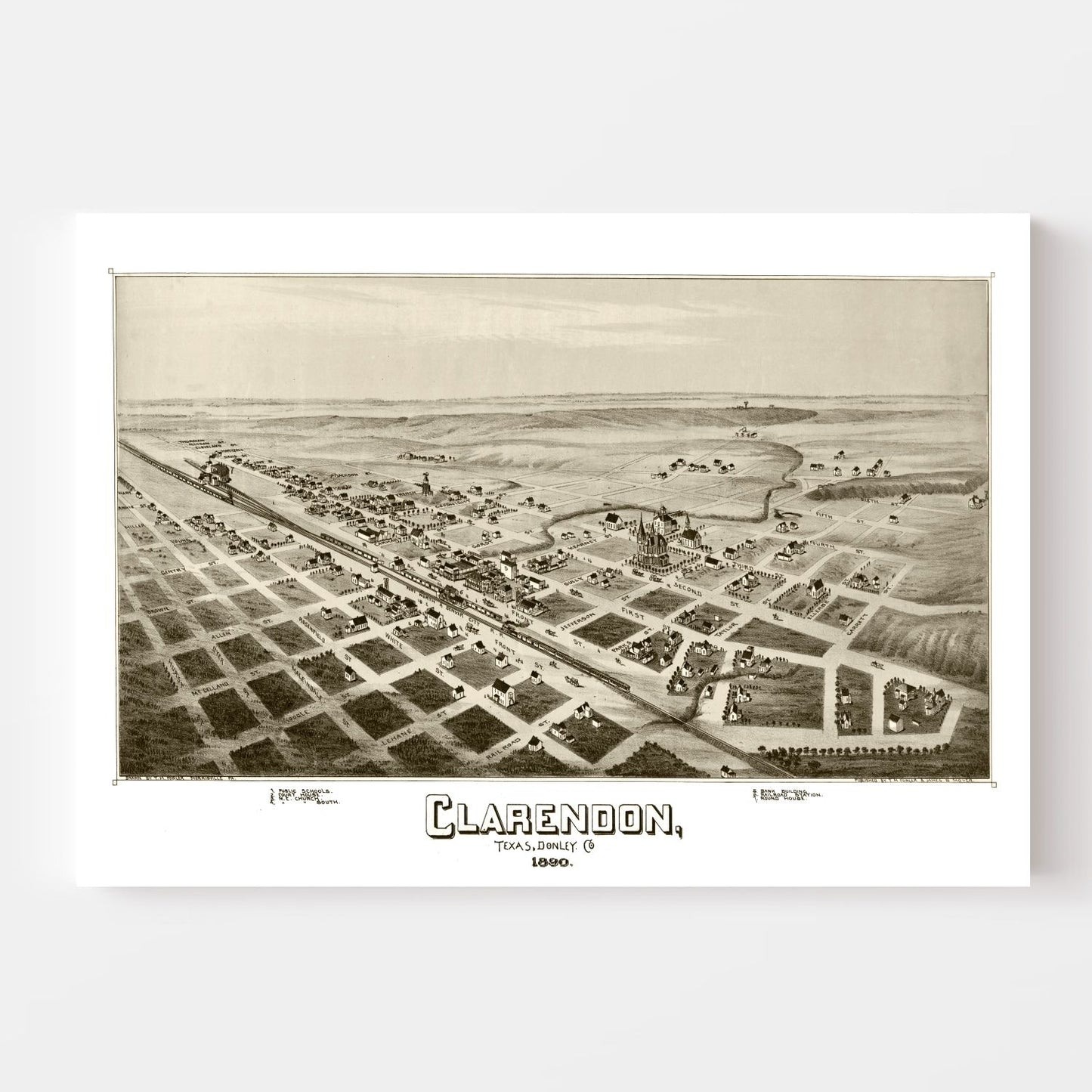Vintage Map of Clarendon, Texas 1890