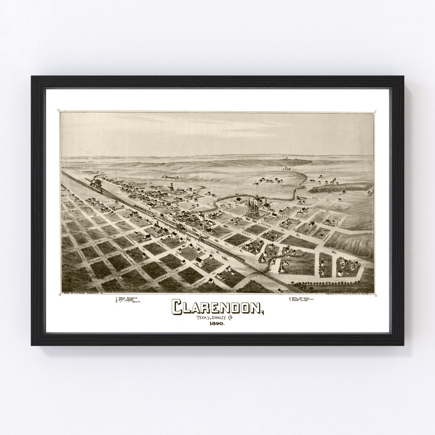 Vintage map of Clarendon, Texas, 1890