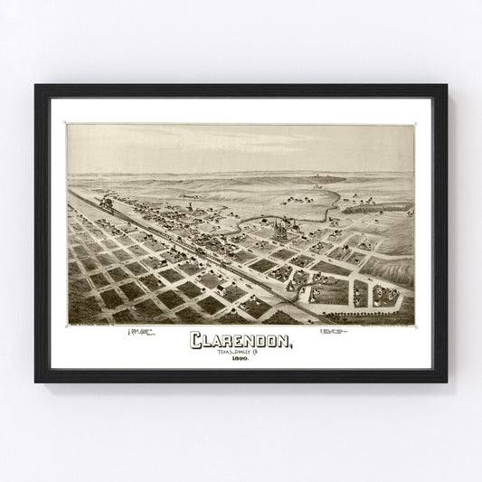 Vintage map of Clarendon, Texas, 1890