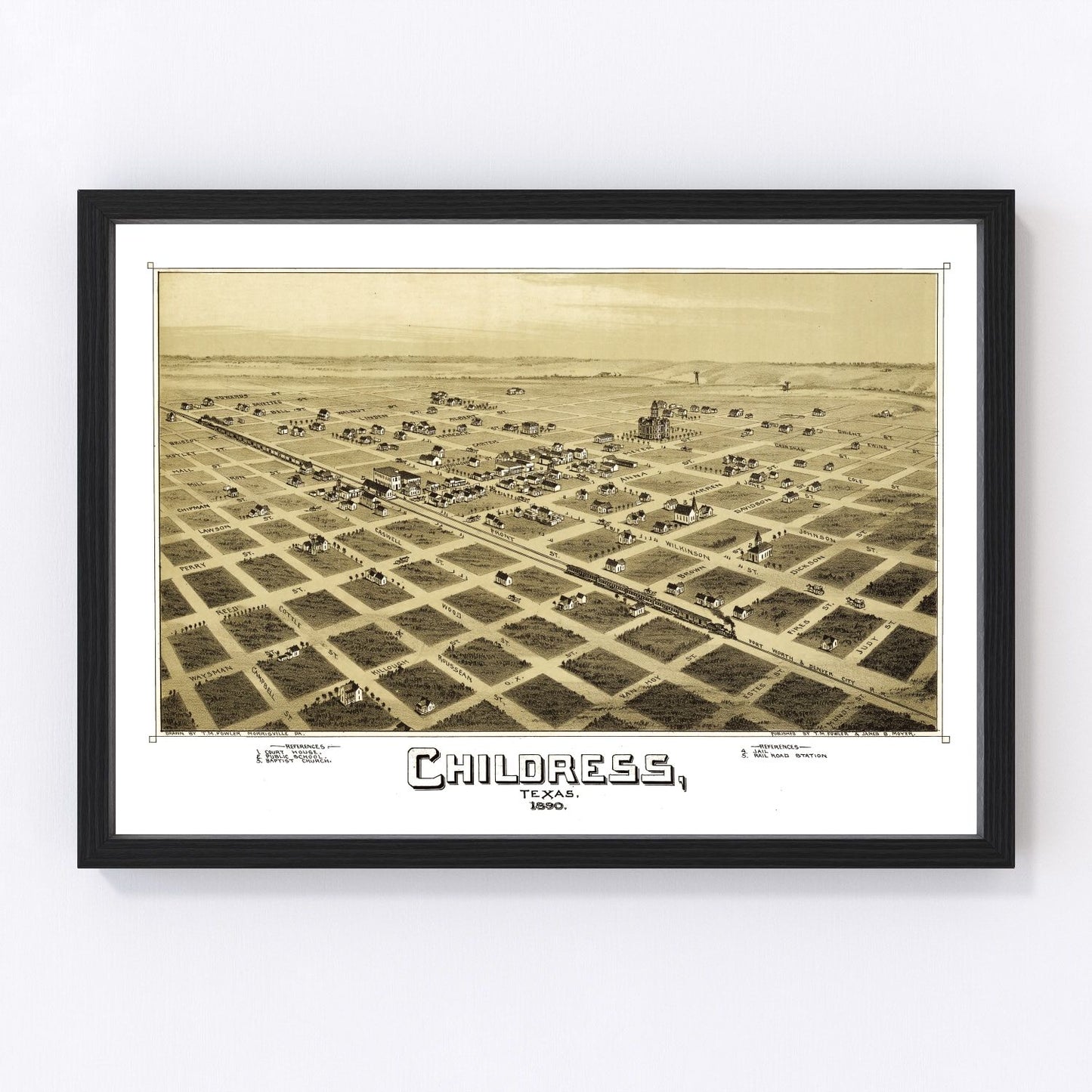 Vintage map of Childress, Texas, 1890 - digitally restored wall art print