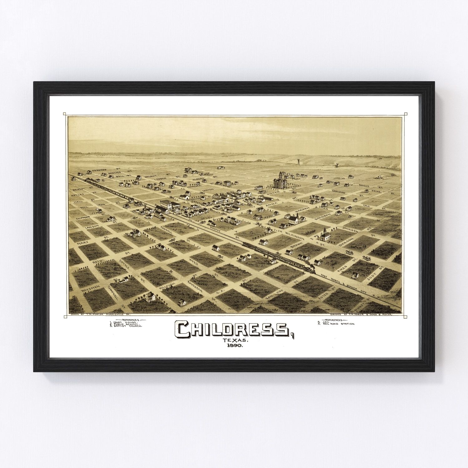 Vintage map of Childress, Texas, 1890 - digitally restored wall art print