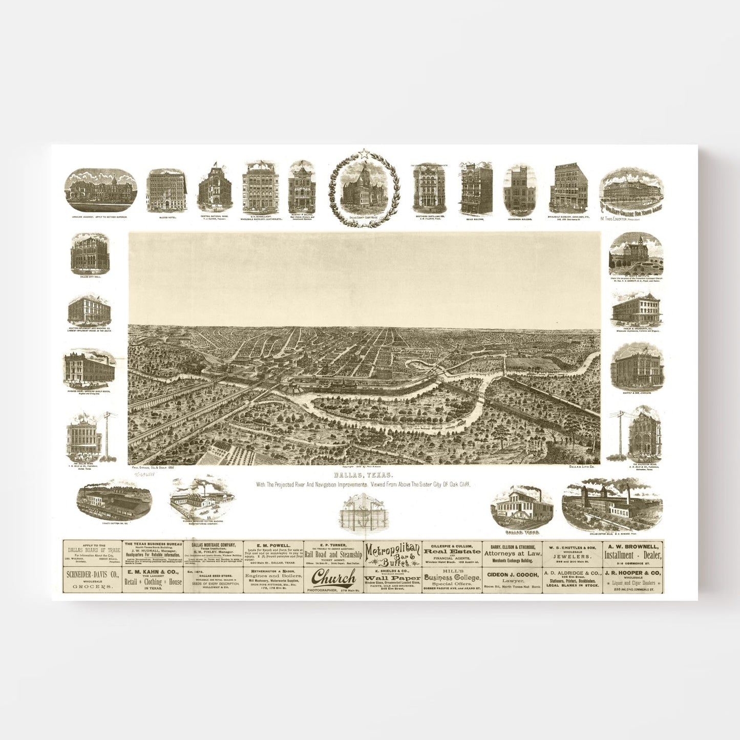 Vintage Map of Dallas, Texas, 1892