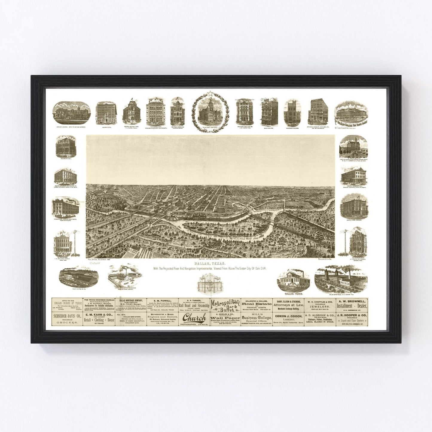 vintage map of Dallas, Texas, 1892