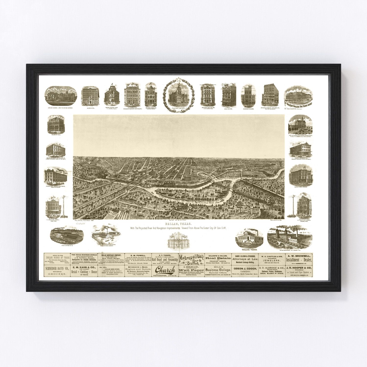 vintage map of Dallas, Texas, 1892