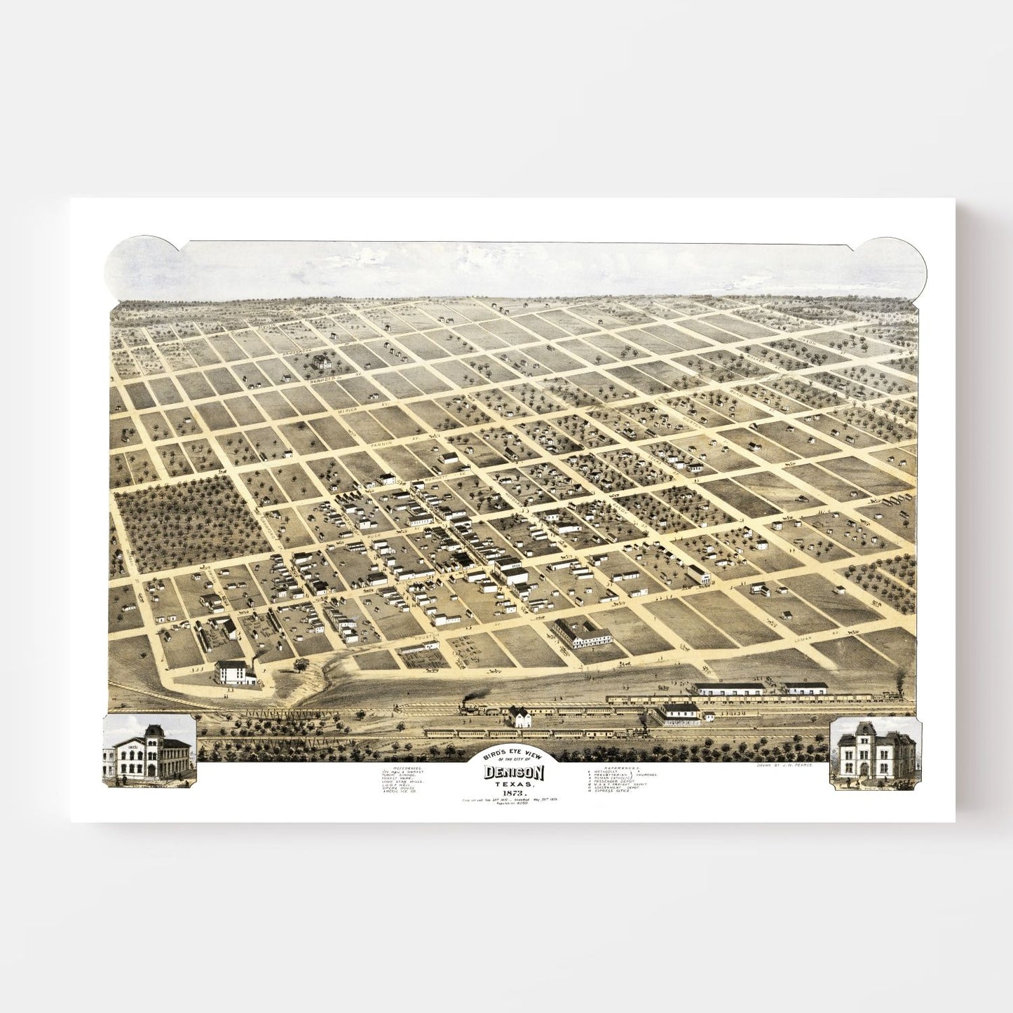 Vintage Map of Denison, Texas, 1873