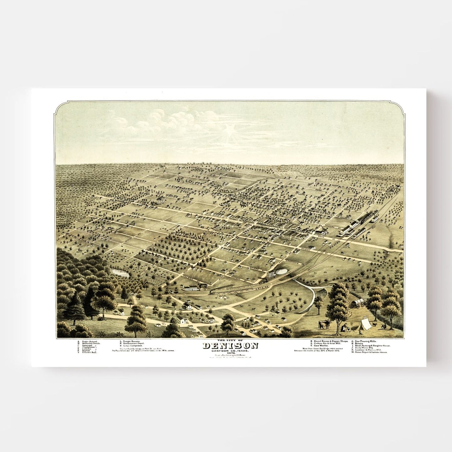 Vintage Map of Denison, Texas, 1876