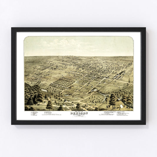 vintage map of denison, texas, 1876