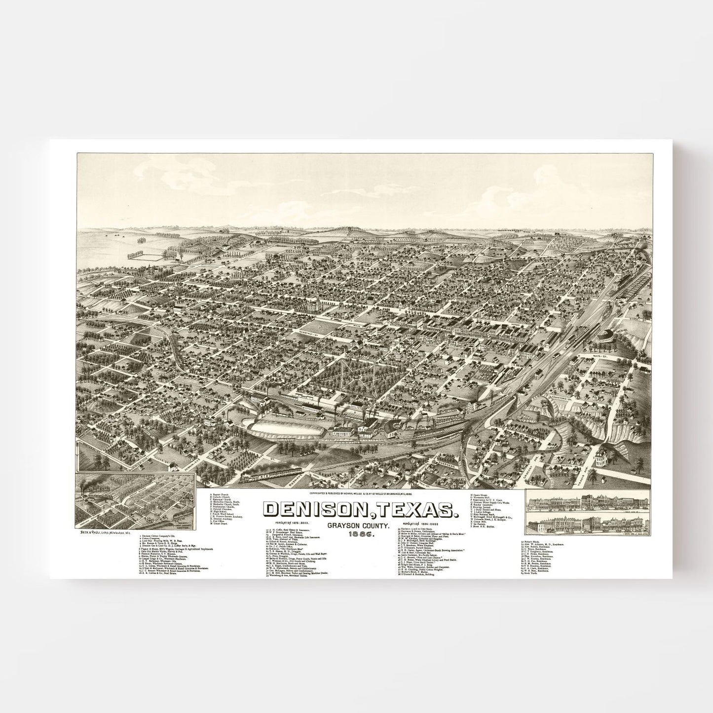 Vintage Map of Denison, Texas, 1886