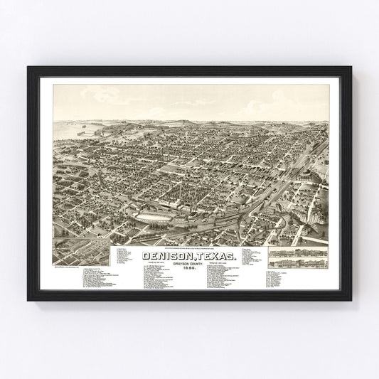 vintage map of denison, texas, 1886