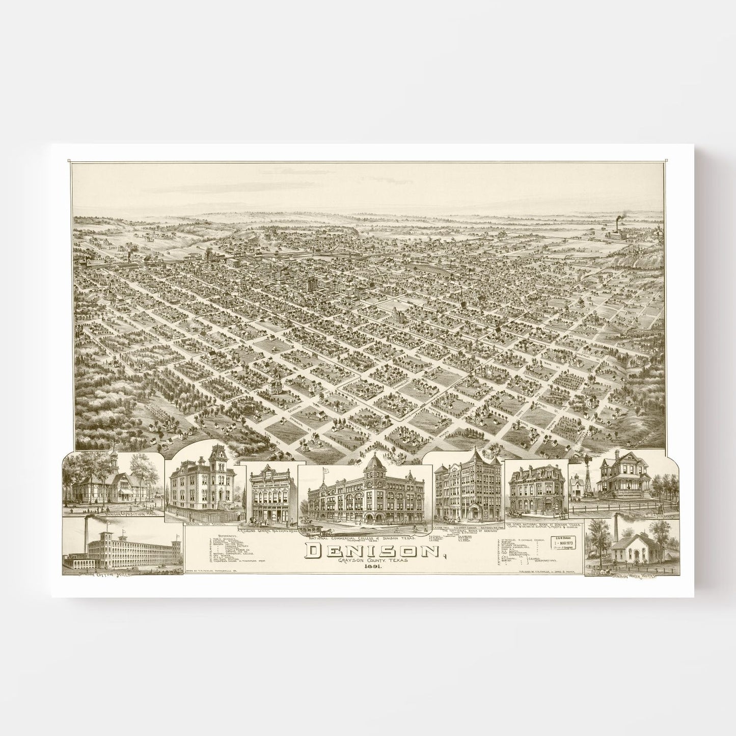 Vintage Map of Denison, Texas, 1891