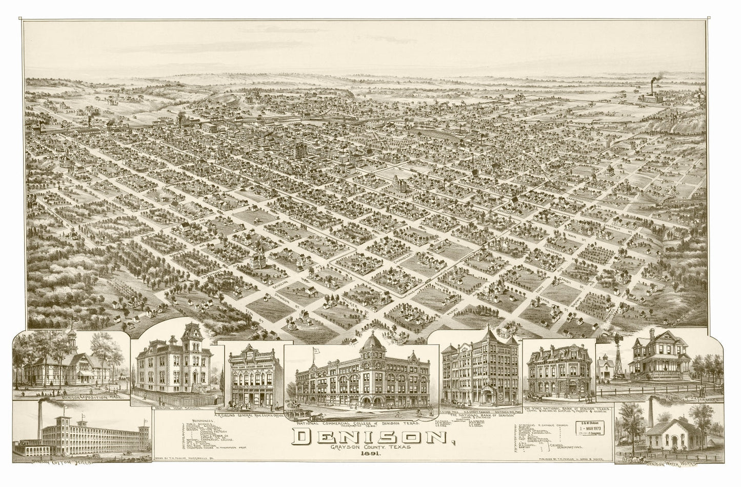 Vintage Map of Denison, Texas, 1891