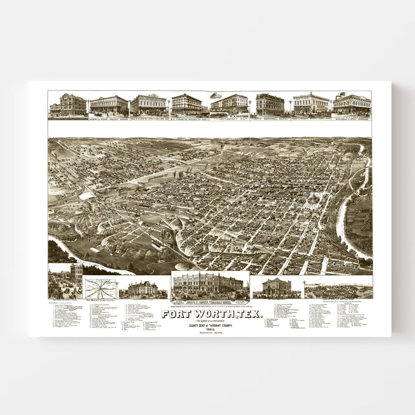 Vintage Map of Fort Worth, Texas, 1886