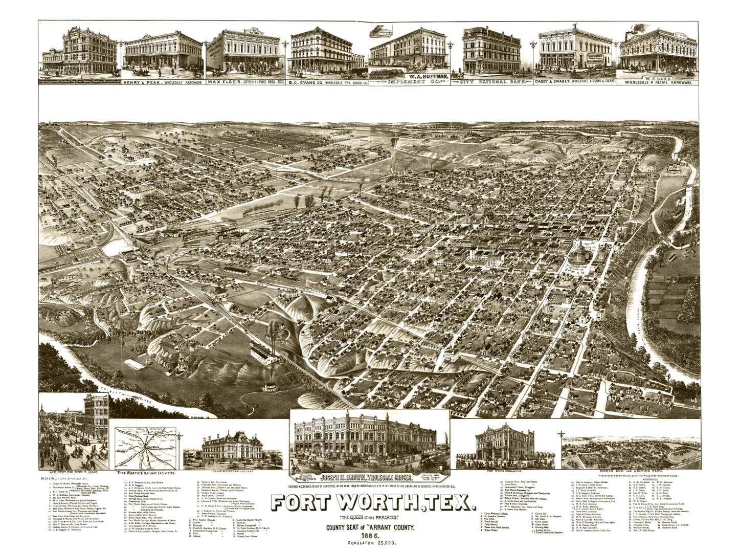 Vintage Map of Fort Worth, Texas, 1886