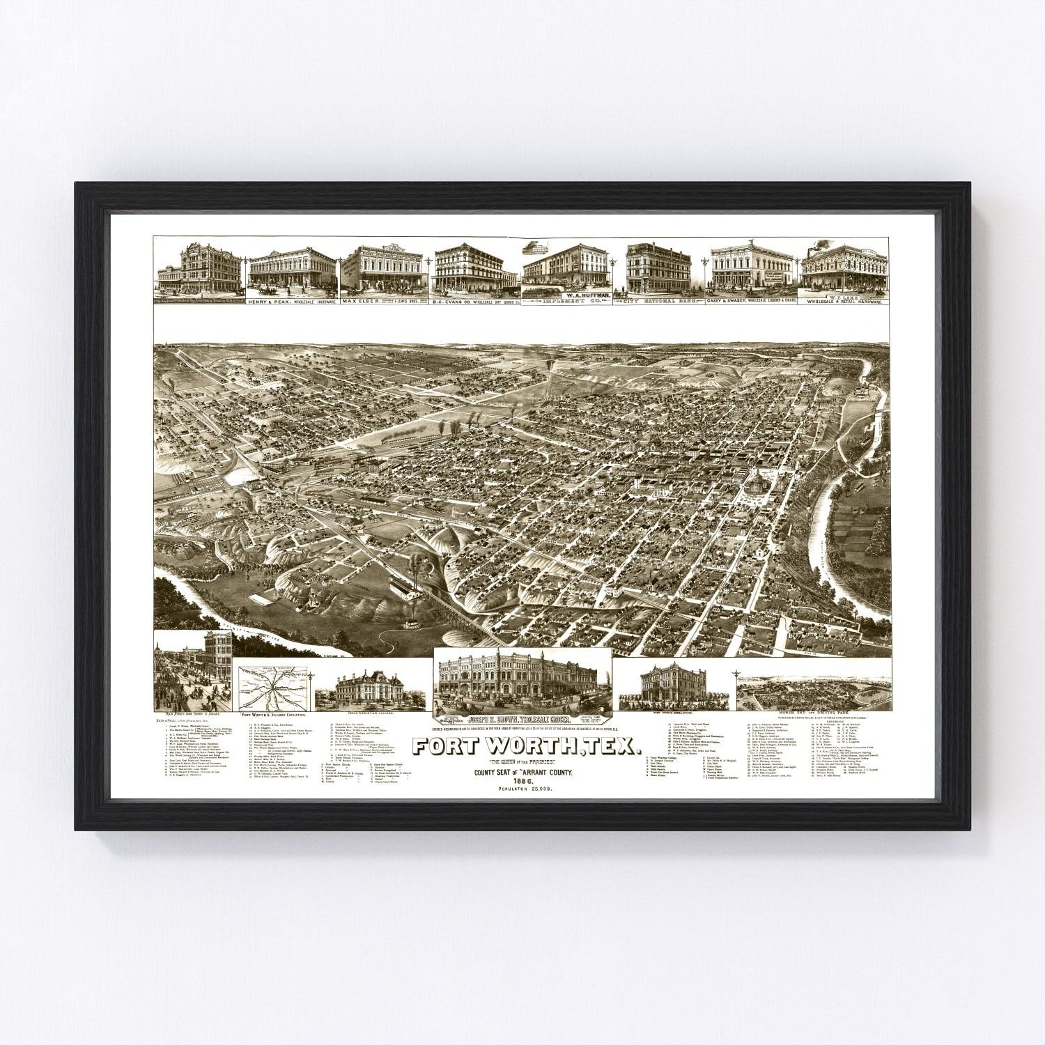 vintage map of Fort Worth, Texas, 1886