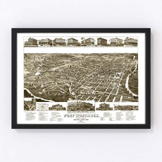 vintage map of Fort Worth, Texas, 1886