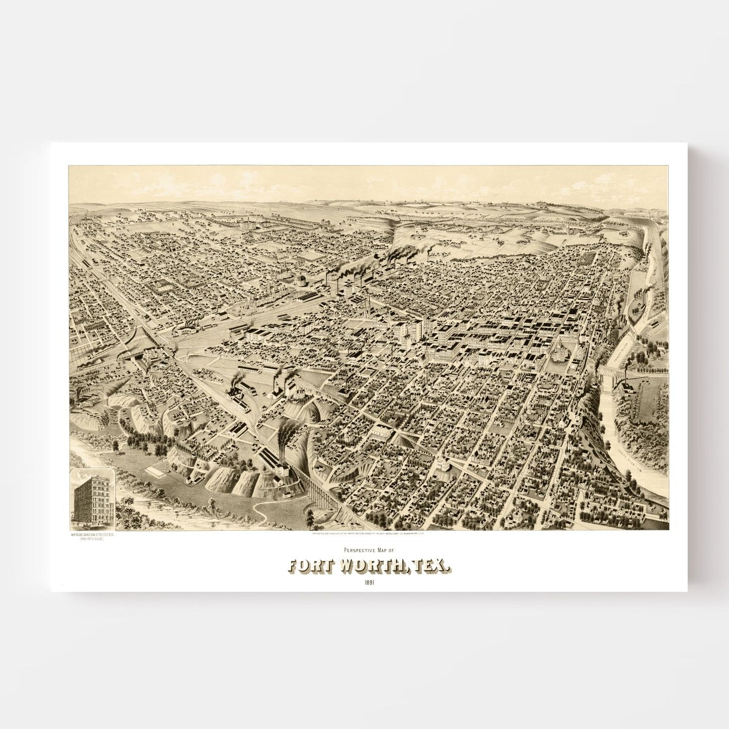 Vintage Map of Fort Worth, Texas, 1891