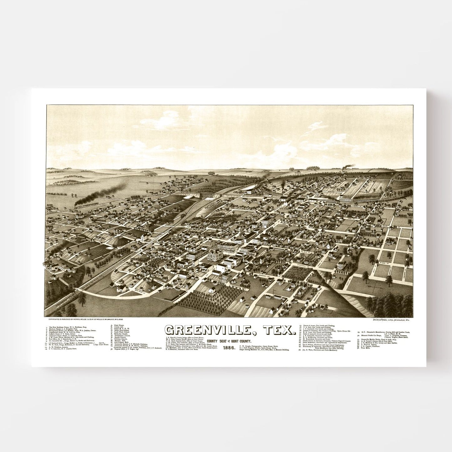 Vintage Map of Greenville, Texas, 1886