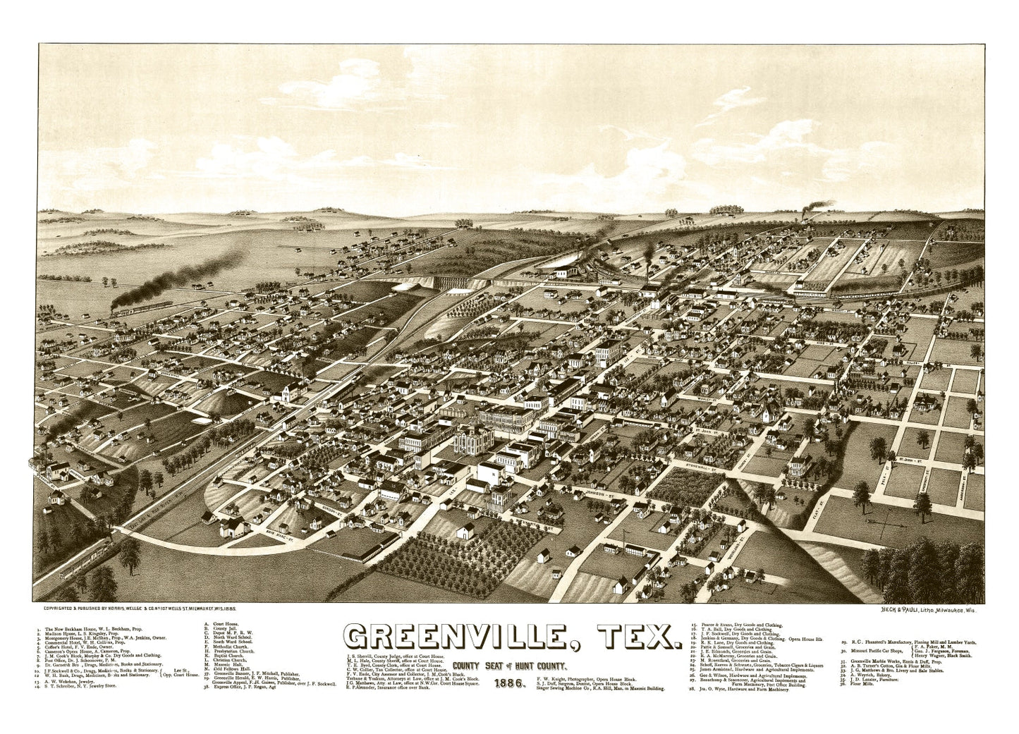 Vintage Map of Greenville, Texas, 1886
