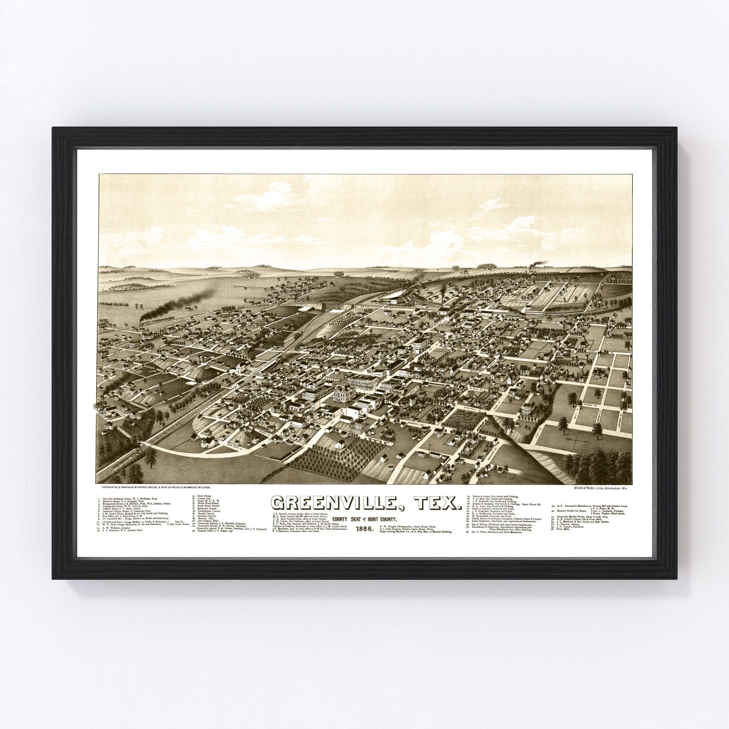 vintage map of Greenville, Texas, 1886