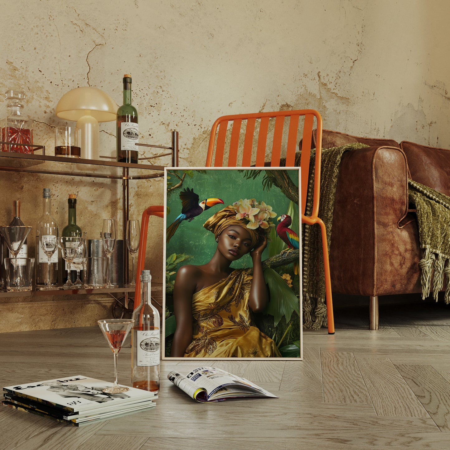 Golden Muse of the Jungle - Boho Tropical Portrait Art