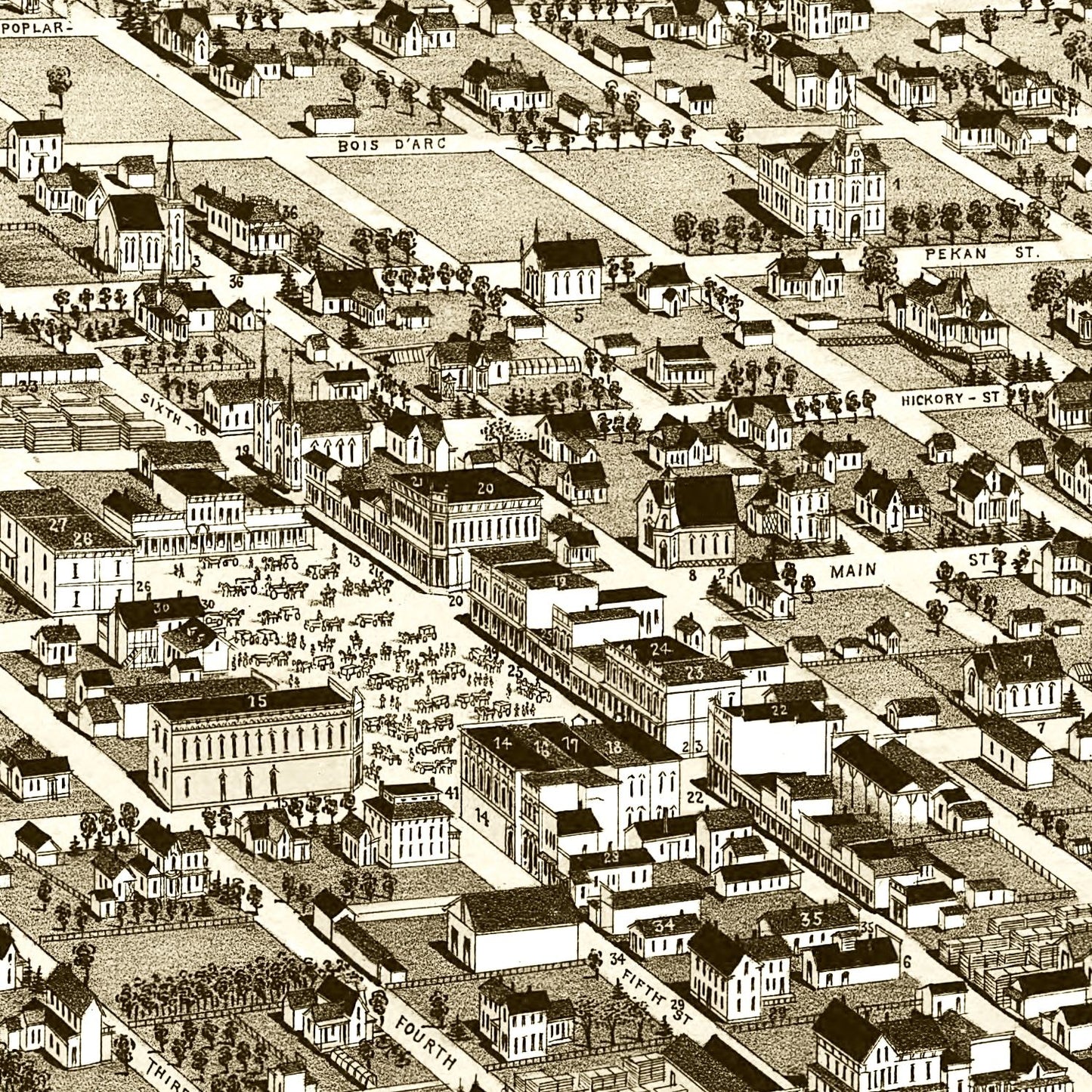 Vintage Map of Honey Grove, Fannin County, Texas, 1885