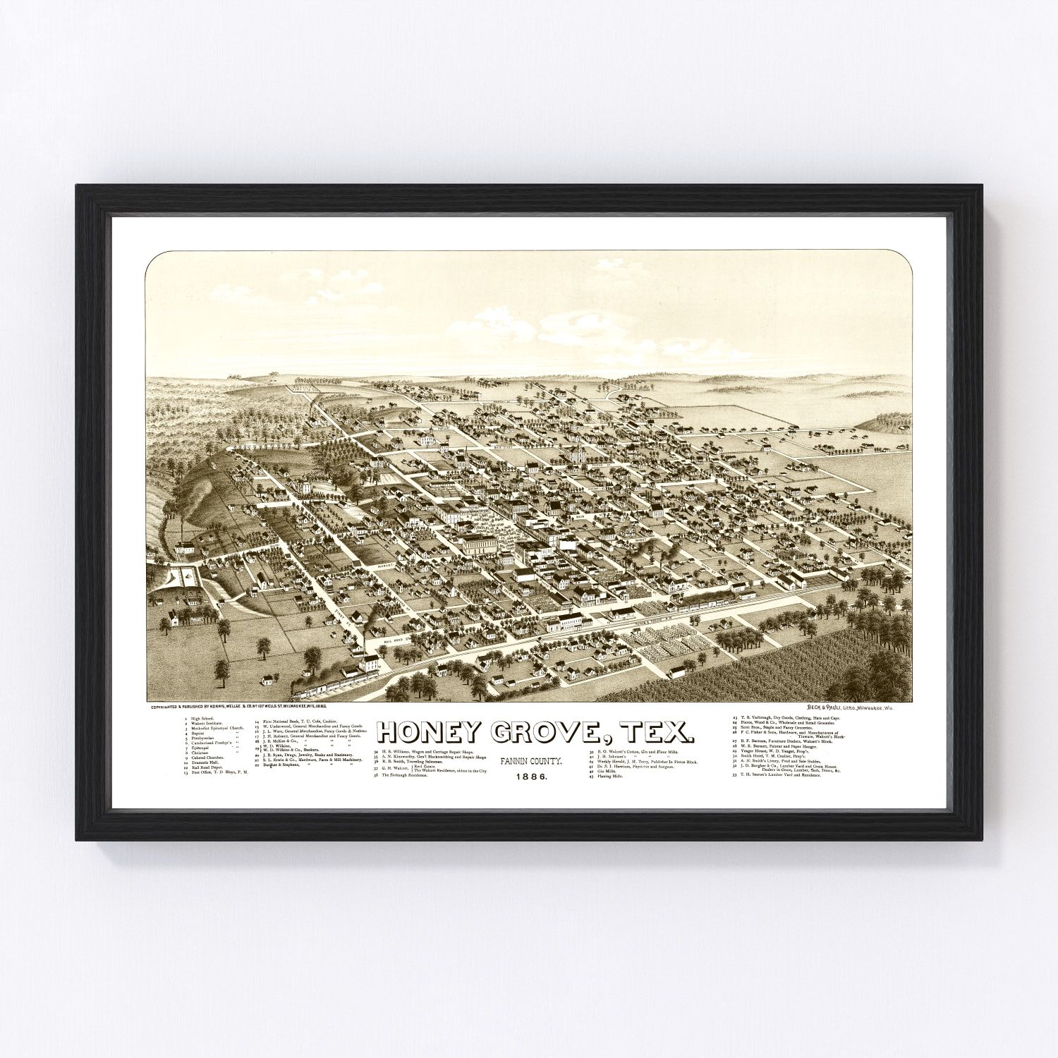 Vintage map of Honey Grove, Fannin County, Texas, 1885