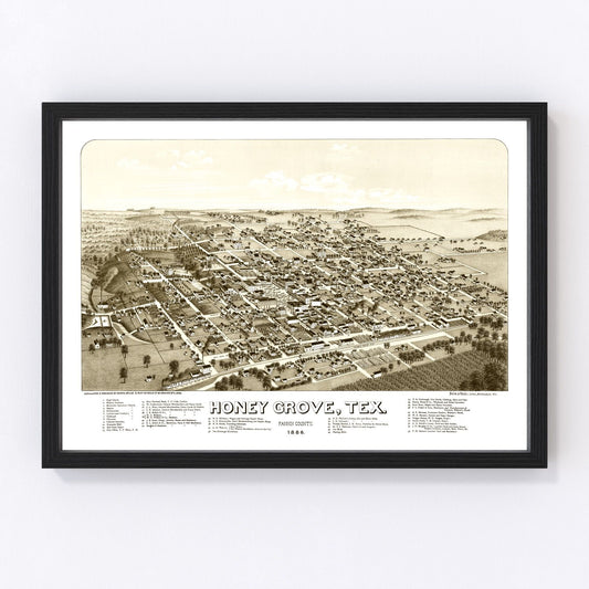 Vintage map of Honey Grove, Fannin County, Texas, 1885