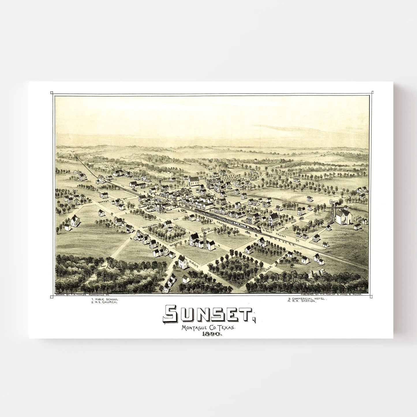 Vintage Map of Sunset, Texas, 1890