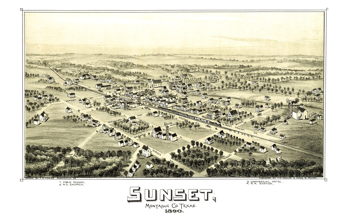 Vintage Map of Sunset, Texas, 1890