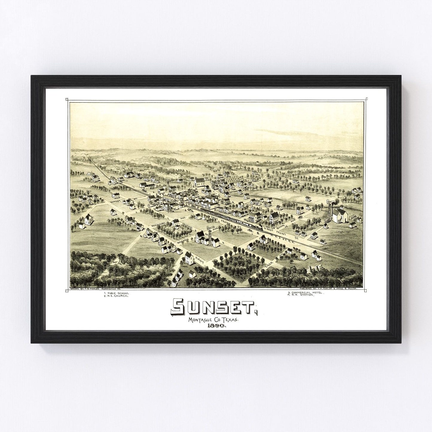 Vintage map of Sunset, Texas, 1890