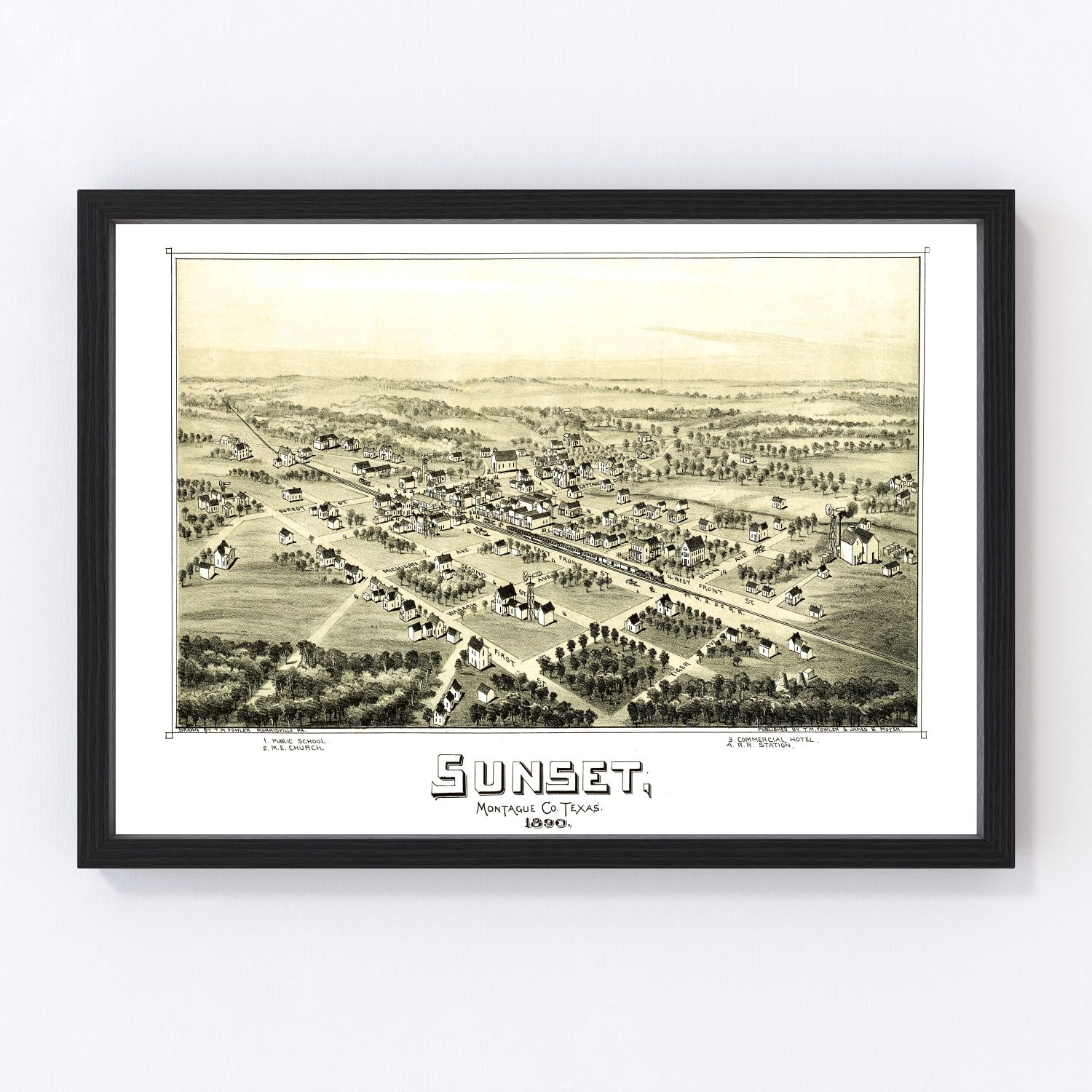 Vintage map of Sunset, Texas, 1890