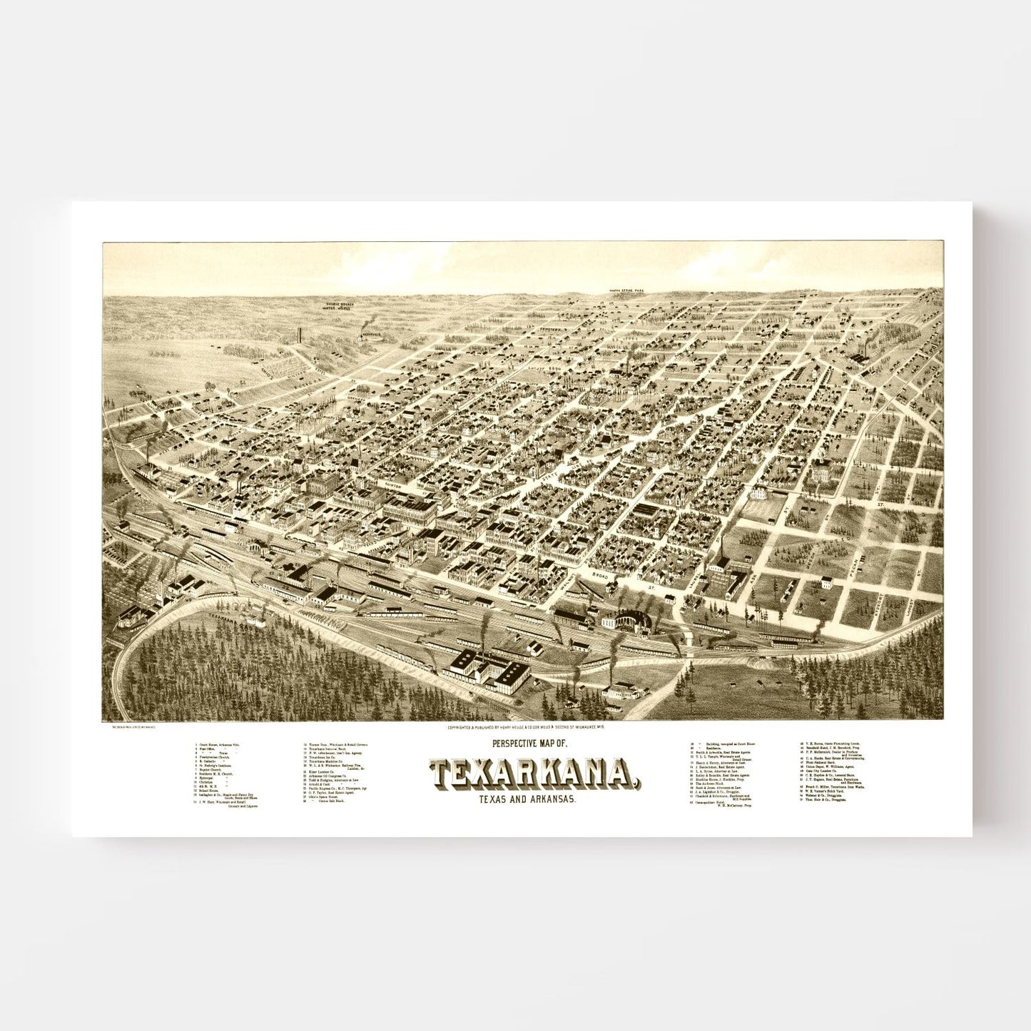 Vintage Map of Texarkana, Texas, 1888