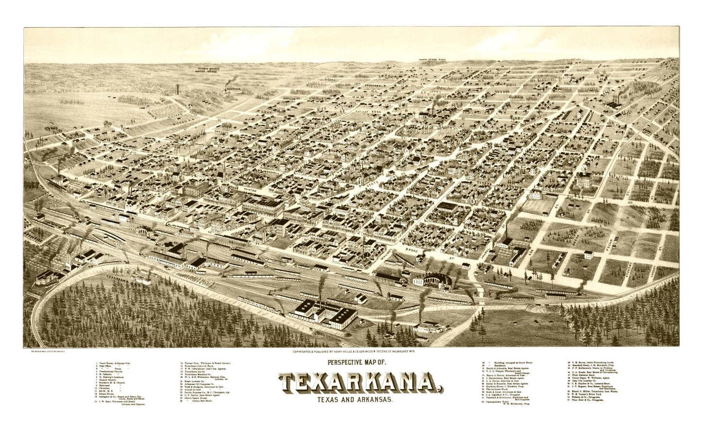 Vintage Map of Texarkana, Texas, 1888