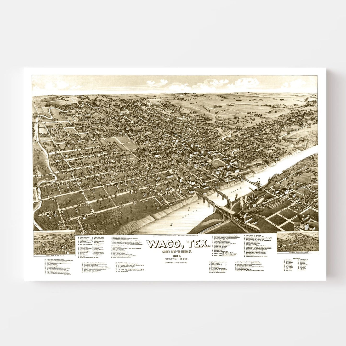 Vintage Map of Waco, Texas, 1886