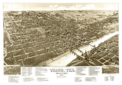 Vintage Map of Waco, Texas, 1886
