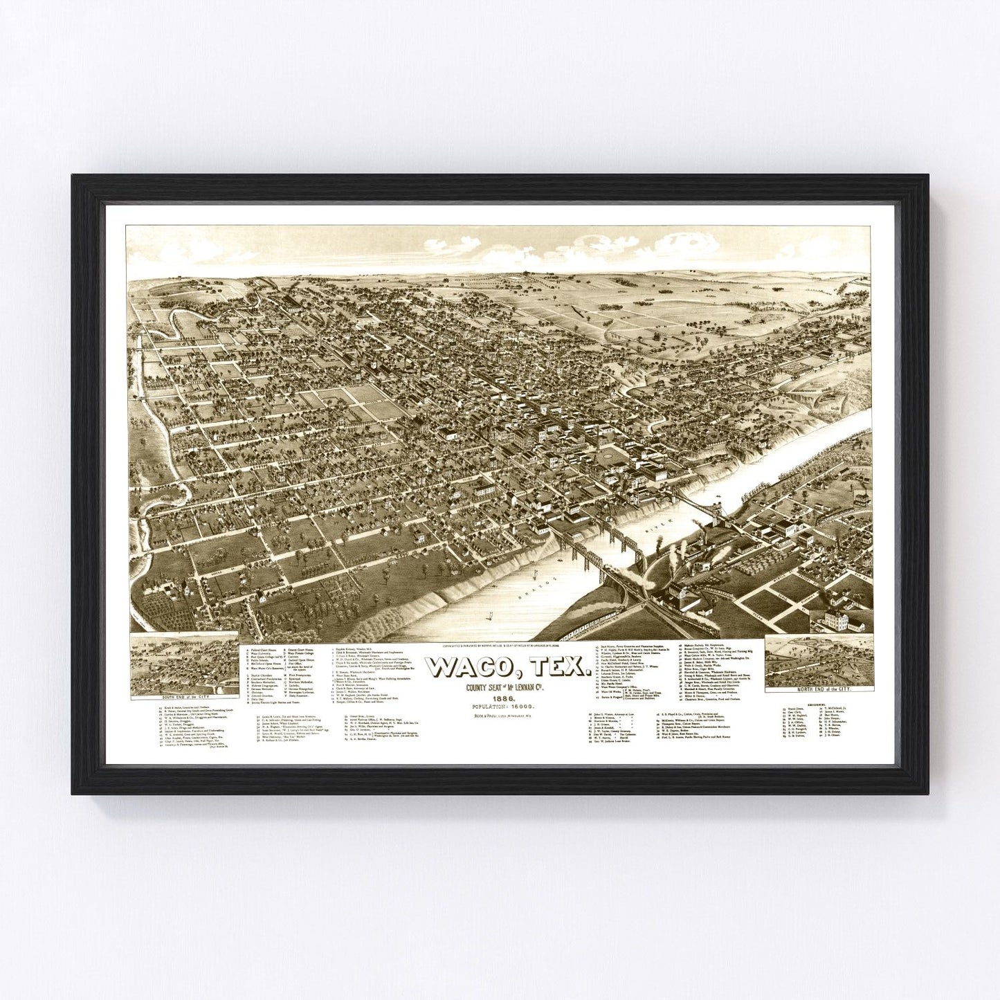 Vintage map of Waco, Texas, 1886, digitally restored