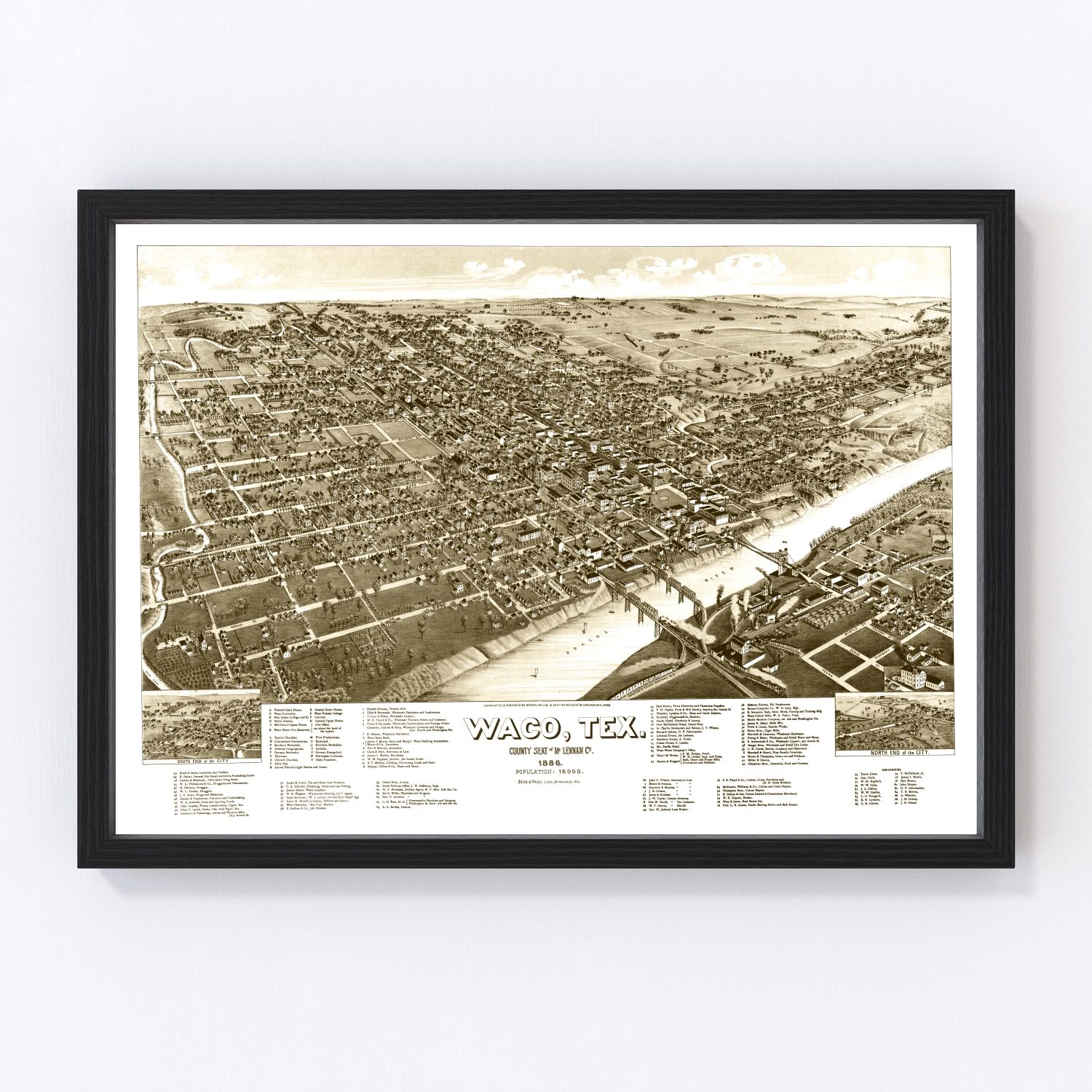 Vintage map of Waco, Texas, 1886, digitally restored