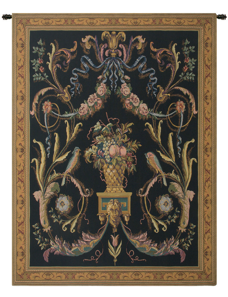 Jacquard-woven Belgian tapestry of birds, cotton-blend folk-art wall hanging